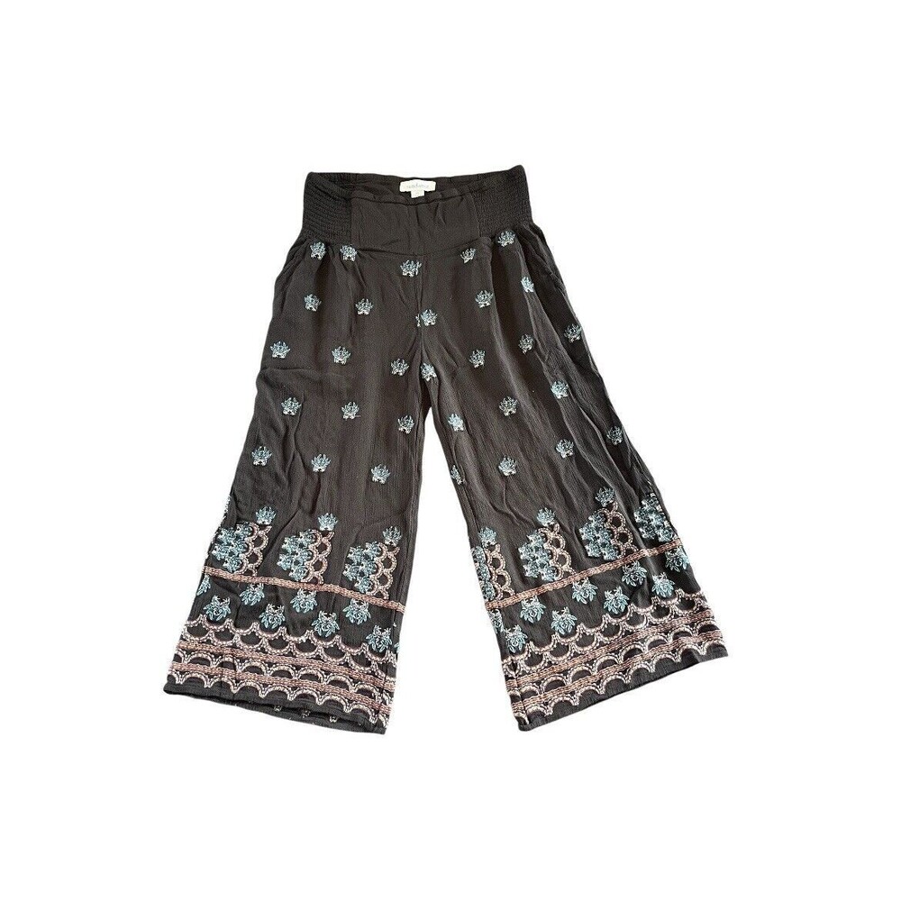 SUNDANCE Mia Pants Wide Leg Embroidered Boho High Rise